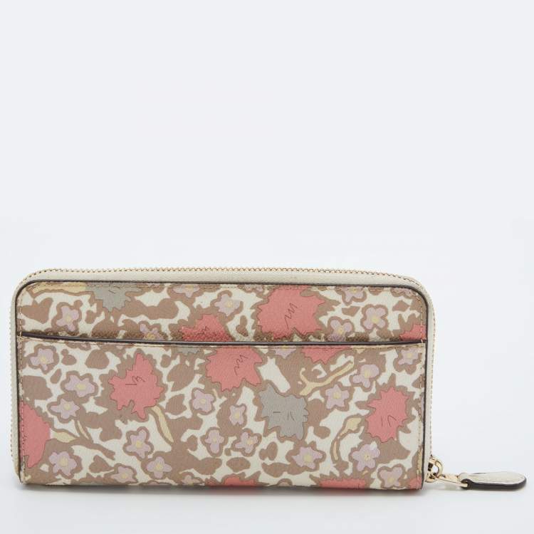 Pre Owned Coach Multicolor Coated Canvas Zip Around Wallet