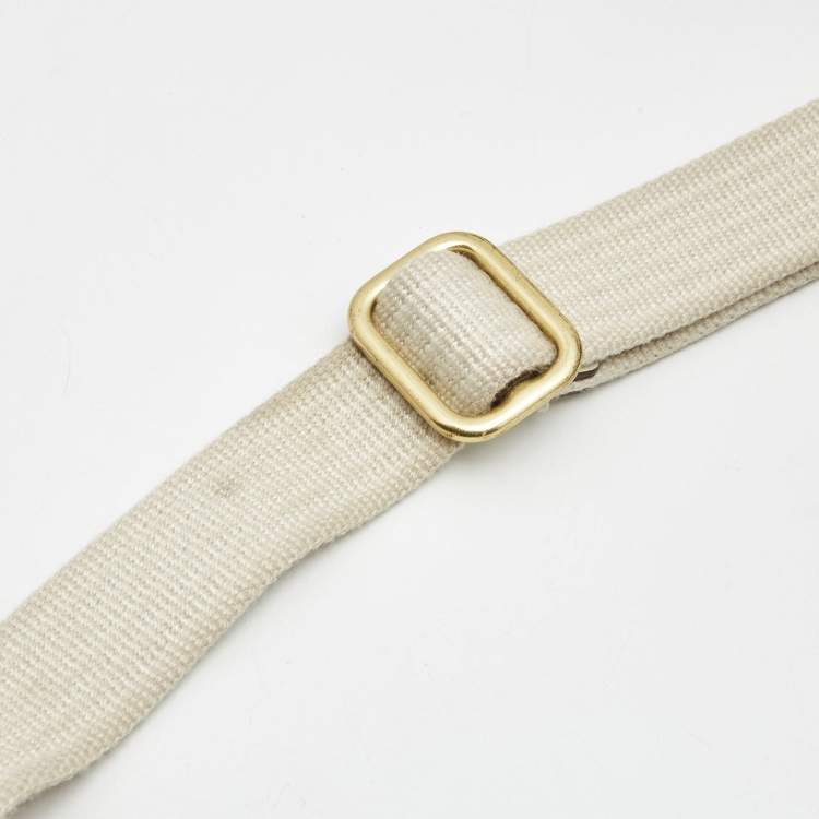 Pre Owned Coach Beige/White Signature Canvas Striped Crossbody Bag