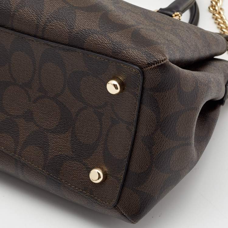 Pre Owned Coach Brown/Black Signature Coated Canvas Sage Carryall Satchel