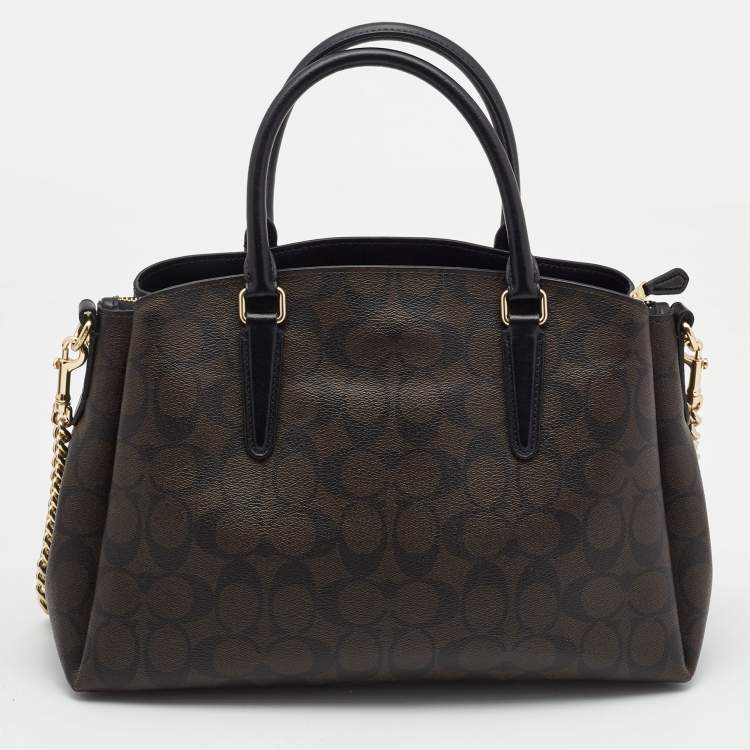 Pre Owned Coach Brown/Black Signature Coated Canvas Sage Carryall Satchel
