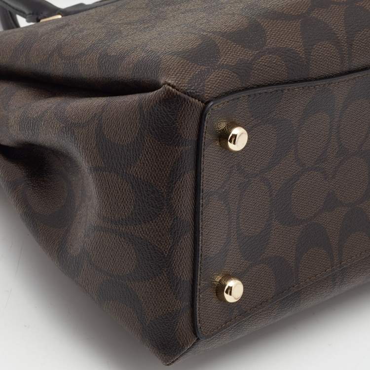 Pre Owned Coach Brown/Black Signature Coated Canvas Sage Carryall Satchel