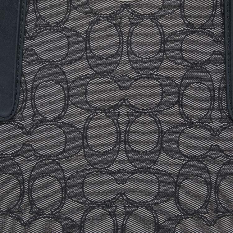 Pre Owned Coach Grey/Black Signature Canvas and Leather Carryall Tote