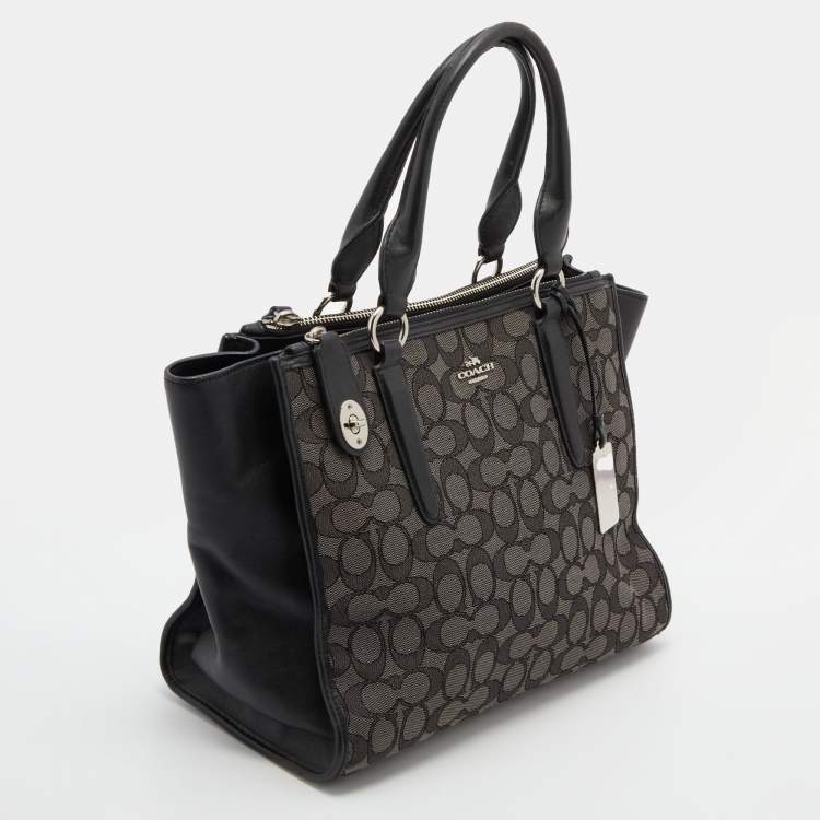 Pre Owned Coach Grey/Black Signature Canvas and Leather Carryall Tote