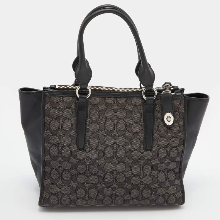 Pre Owned Coach Grey/Black Signature Canvas and Leather Carryall Tote