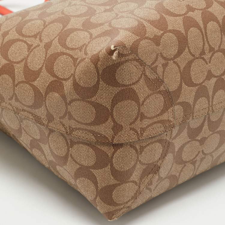 Pre Owned Coach x Keith Hering Beige/Orange Signature Coated Canvas and Leather Heart Graffiti City Reversible Tote 