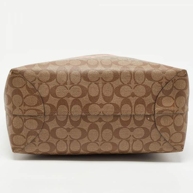 Pre Owned Coach x Keith Hering Beige/Orange Signature Coated Canvas and Leather Heart Graffiti City Reversible Tote 