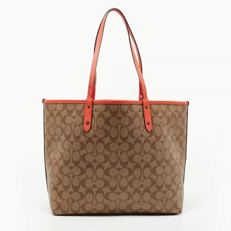 Pre Owned Coach x Keith Hering Beige/Orange Signature Coated Canvas and Leather Heart Graffiti City Reversible Tote 