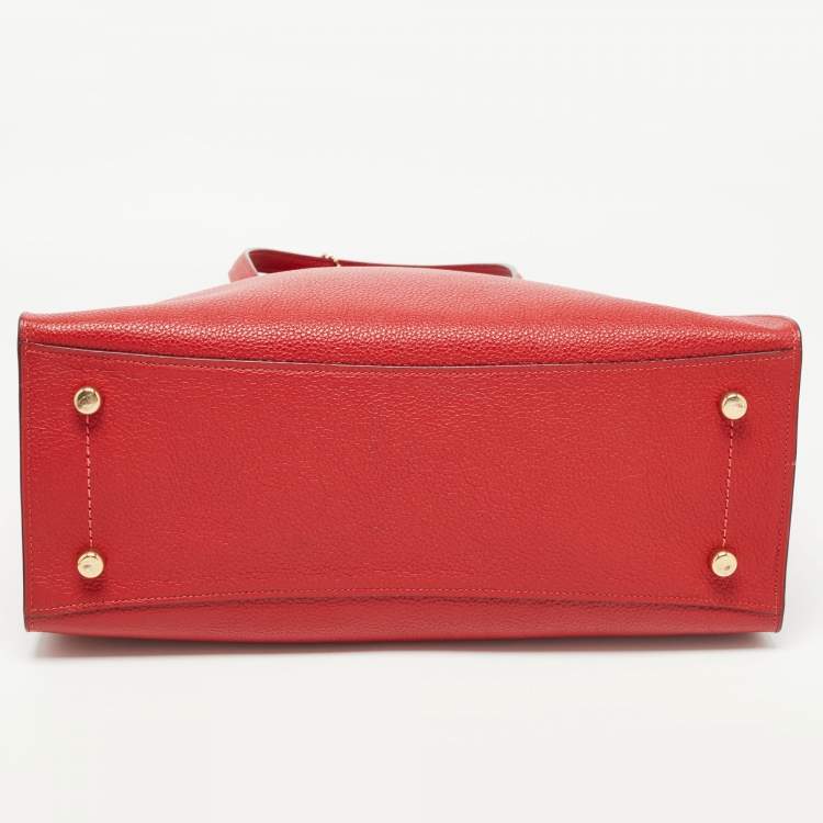 Pre Owned Coach Red Grained Leather Charlie Carryall Tote