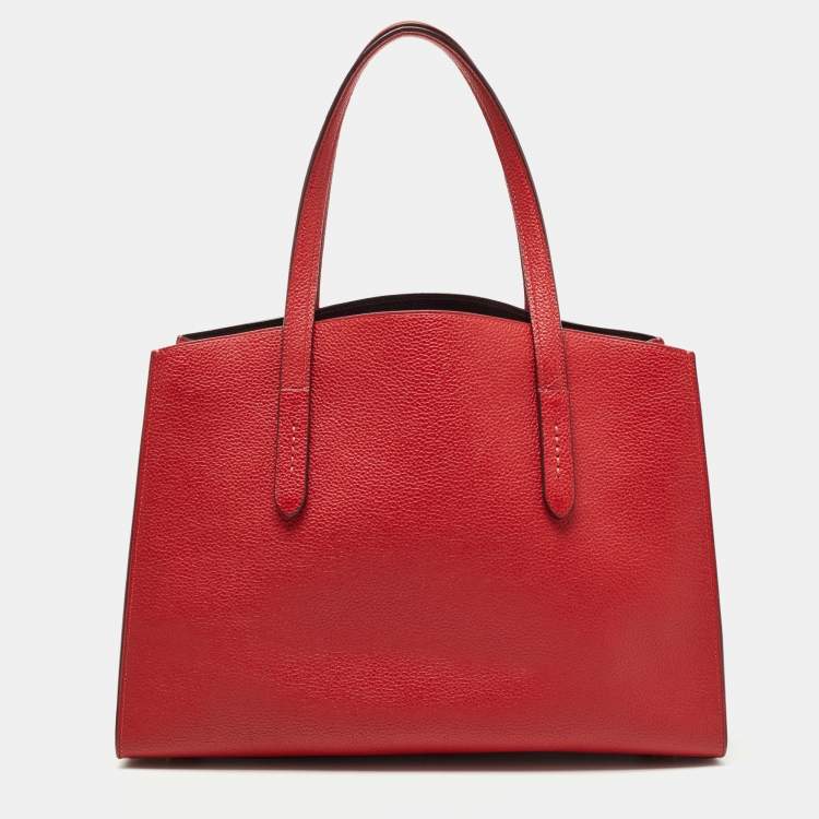 Pre Owned Coach Red Grained Leather Charlie Carryall Tote
