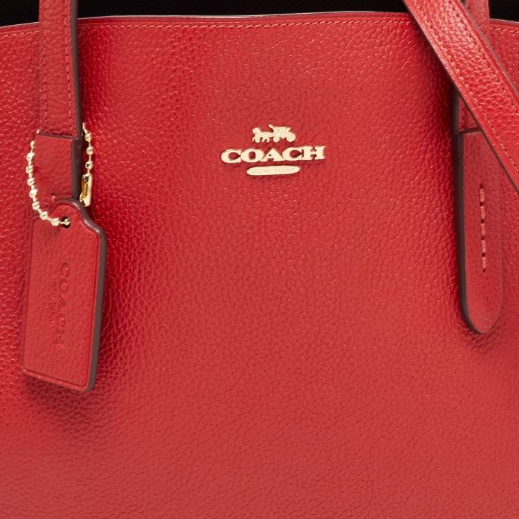 Pre Owned Coach Red Grained Leather Charlie Carryall Tote