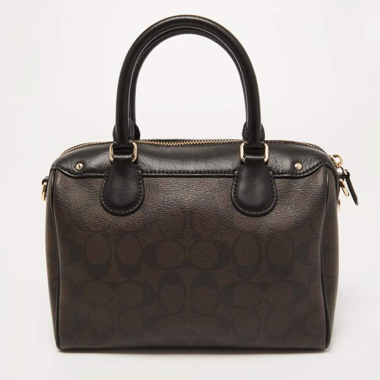 مملوكة مسبقًا Coach Black/Brown Signature Coated Canvas and Leather Mini Bennett Satchel