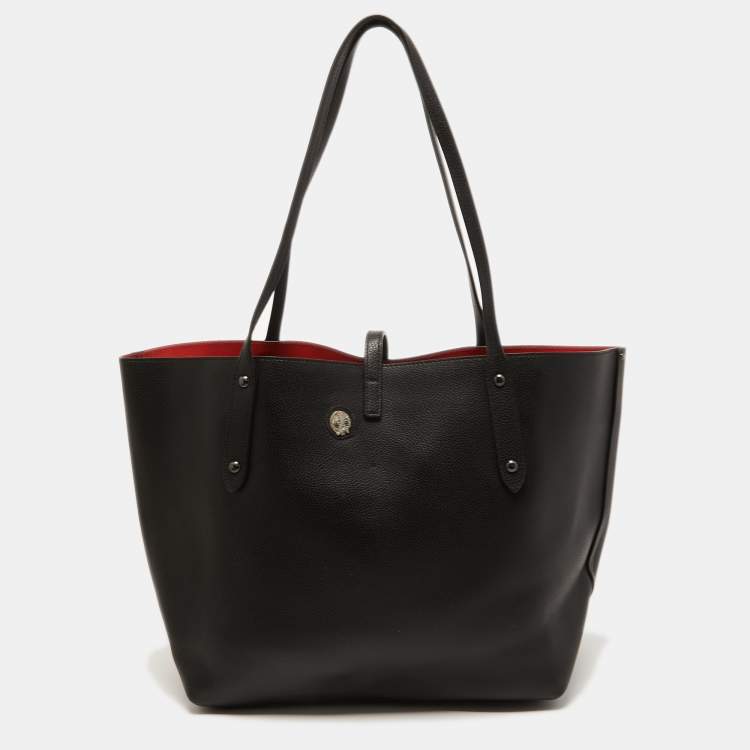 Pre Owned Coach Black Leather Large Souvenir Embroidery Market Tote