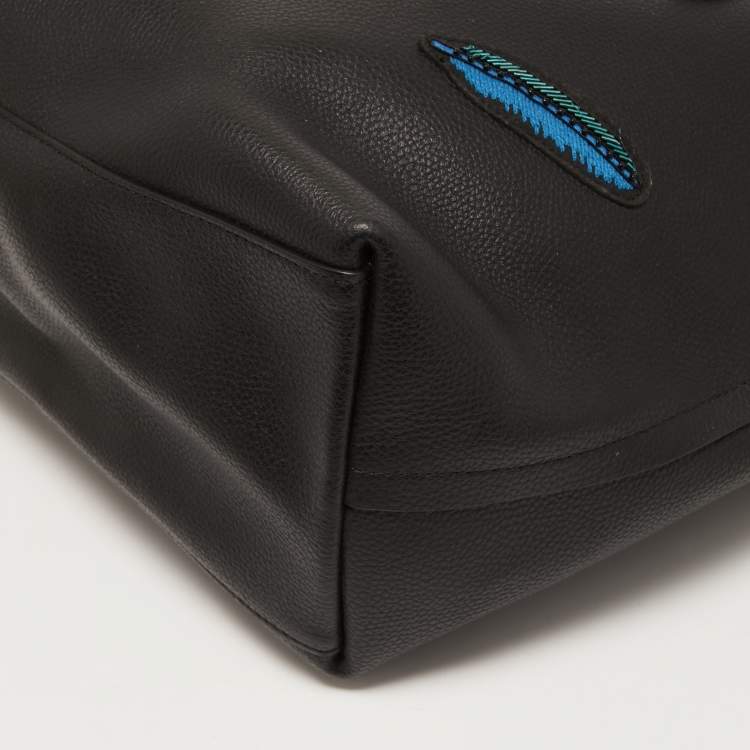 Pre Owned Coach Black Leather Large Souvenir Embroidery Market Tote