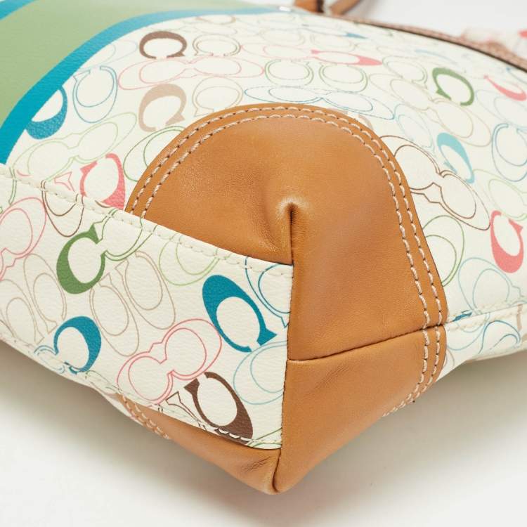 Pre Owned Coach Multicolor Signature Coated Canvas and Leather Chelsea Heritage Stripe Tote