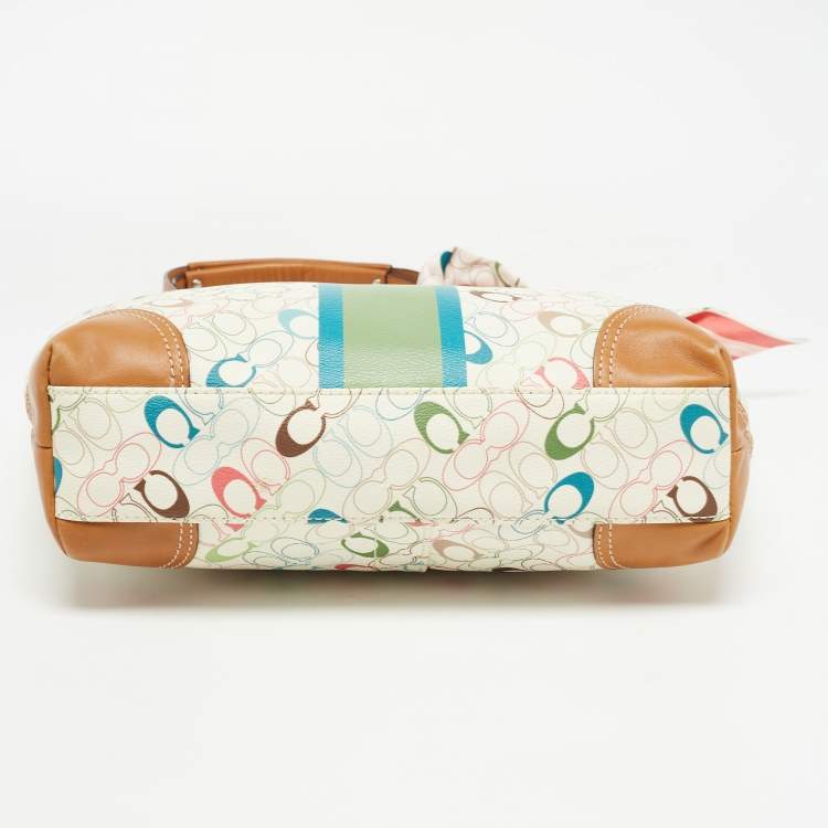 Pre Owned Coach Multicolor Signature Coated Canvas and Leather Chelsea Heritage Stripe Tote