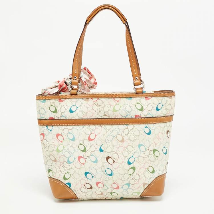 Pre Owned Coach Multicolor Signature Coated Canvas and Leather Chelsea Heritage Stripe Tote