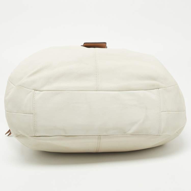 Pre Owned Coach White/Brown Canvas and Leather Large Soho Hobo