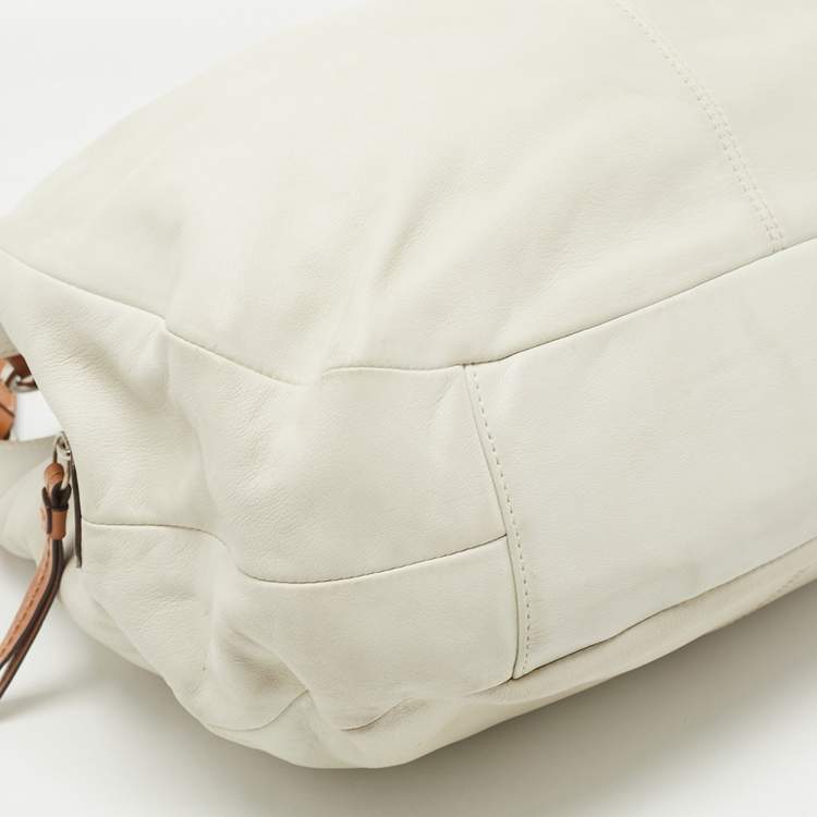 Pre Owned Coach White/Brown Canvas and Leather Large Soho Hobo