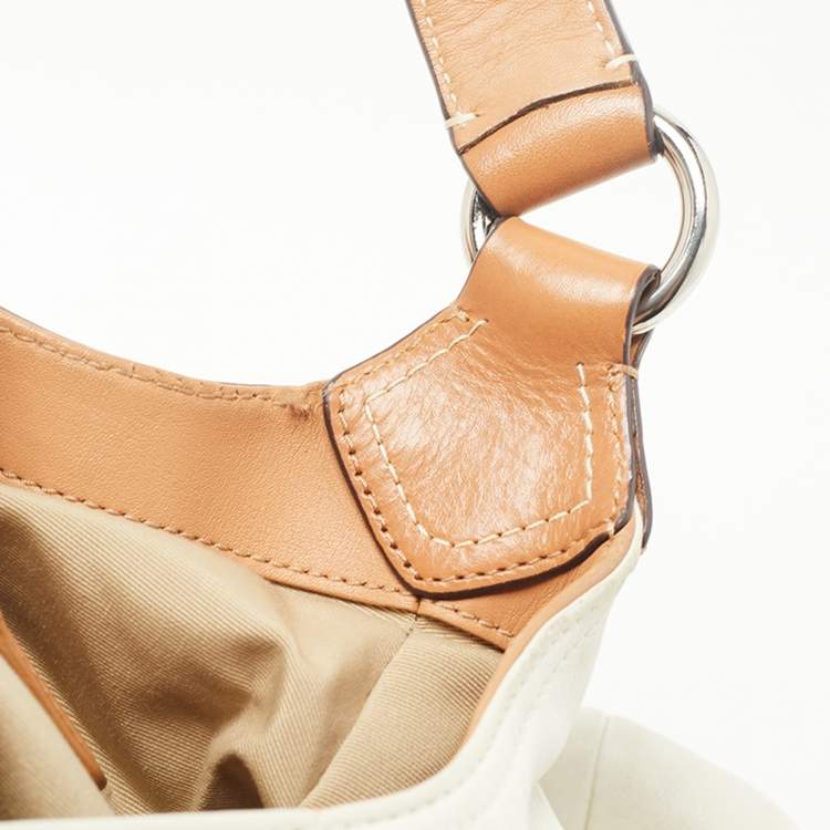 Pre Owned Coach White/Brown Canvas and Leather Large Soho Hobo