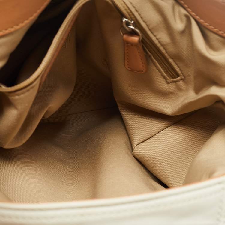 Pre Owned Coach White/Brown Canvas and Leather Large Soho Hobo