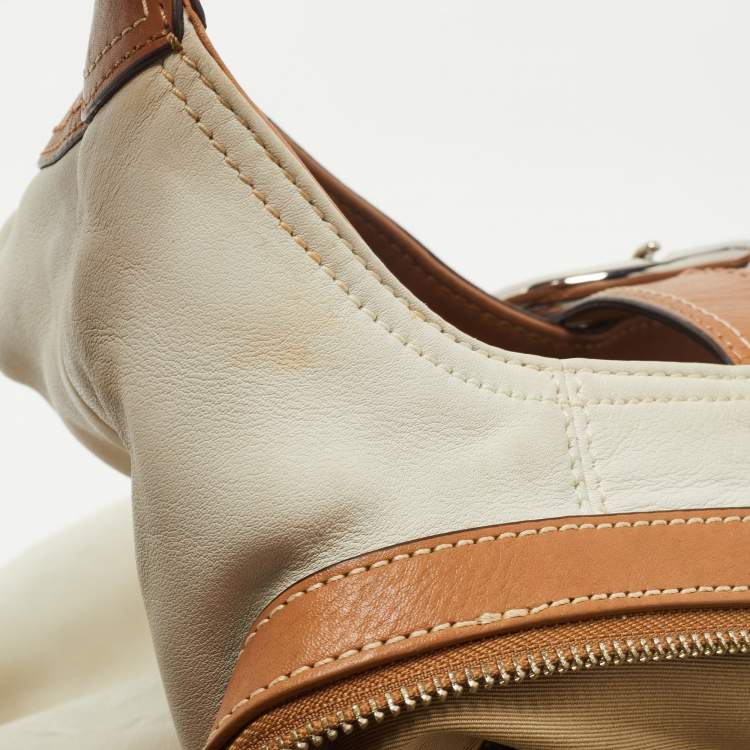 Pre Owned Coach White/Brown Canvas and Leather Large Soho Hobo