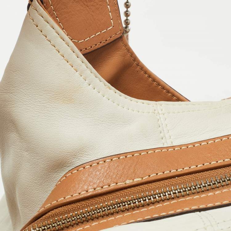 Pre Owned Coach White/Brown Canvas and Leather Large Soho Hobo