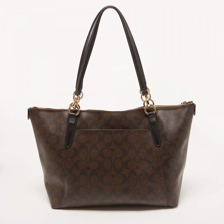 Pre Owned Coach Brown Signature Coated Canvas Ava Tote