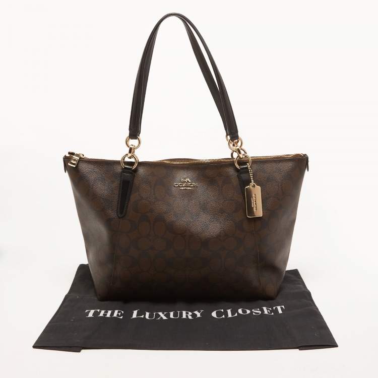 Pre Owned Coach Brown Signature Coated Canvas Ava Tote