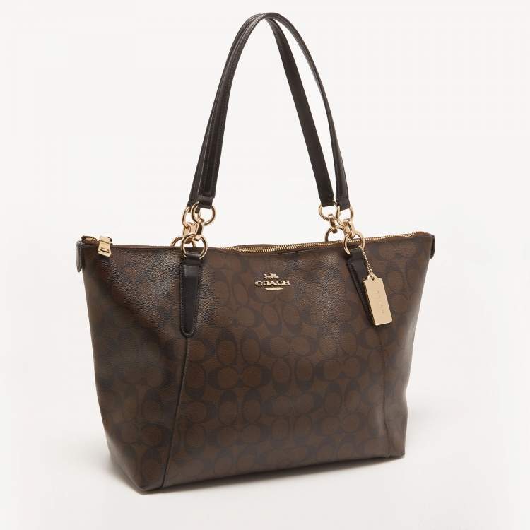 Pre Owned Coach Brown Signature Coated Canvas Ava Tote