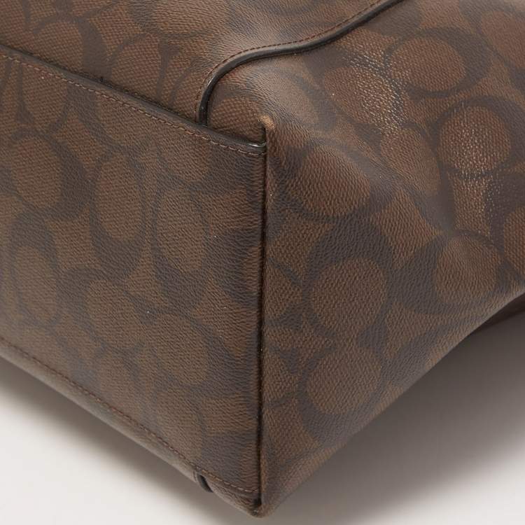 Pre Owned Coach Brown Signature Coated Canvas Ava Tote
