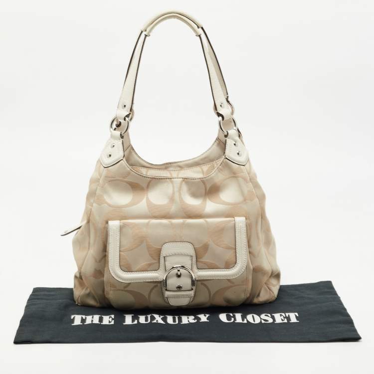 Pre Owned Coach White/Beige Signature Fabric Campbell Hobo