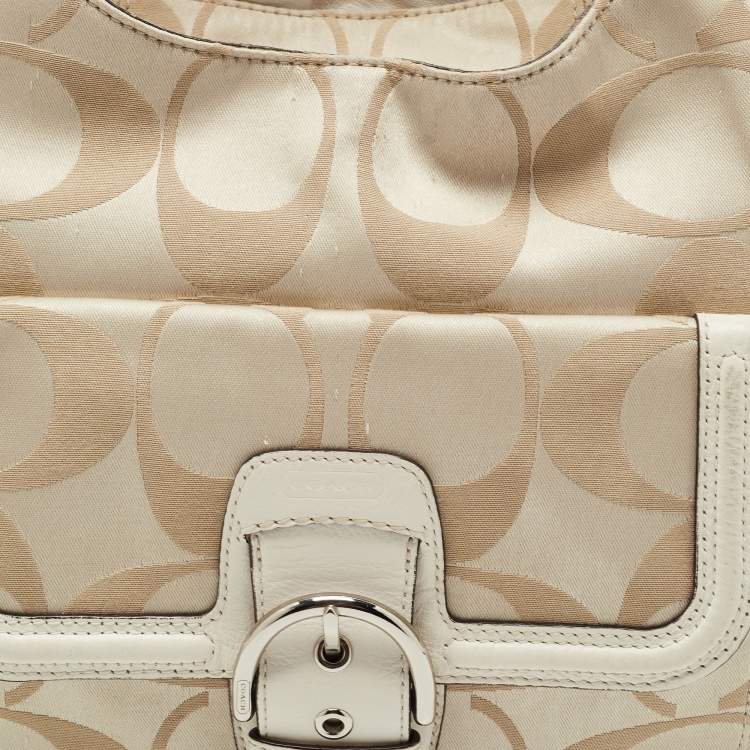 Pre Owned Coach White/Beige Signature Fabric Campbell Hobo