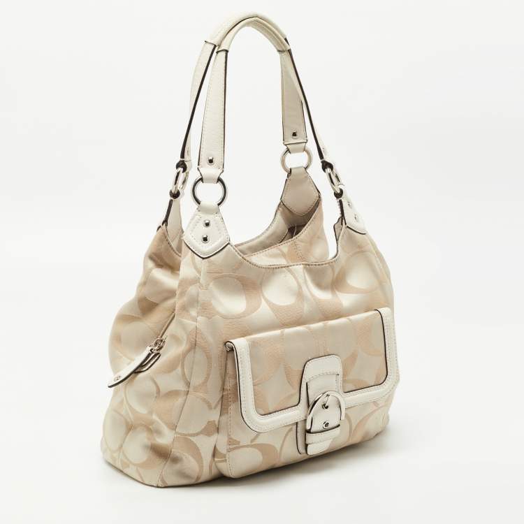 Pre Owned Coach White/Beige Signature Fabric Campbell Hobo