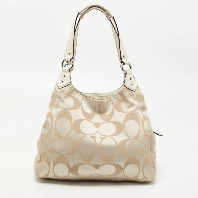 Pre Owned Coach White/Beige Signature Fabric Campbell Hobo
