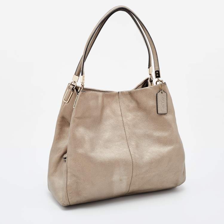 Pre Owned Coach Metallic Beige Pebbled Leather Edie 31 Shoulder Bag