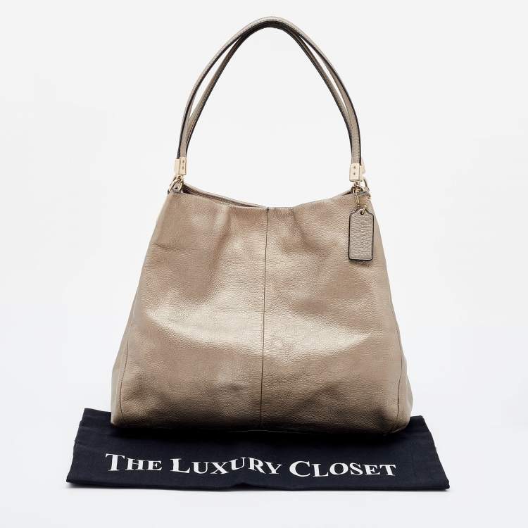 Pre Owned Coach Metallic Beige Pebbled Leather Edie 31 Shoulder Bag