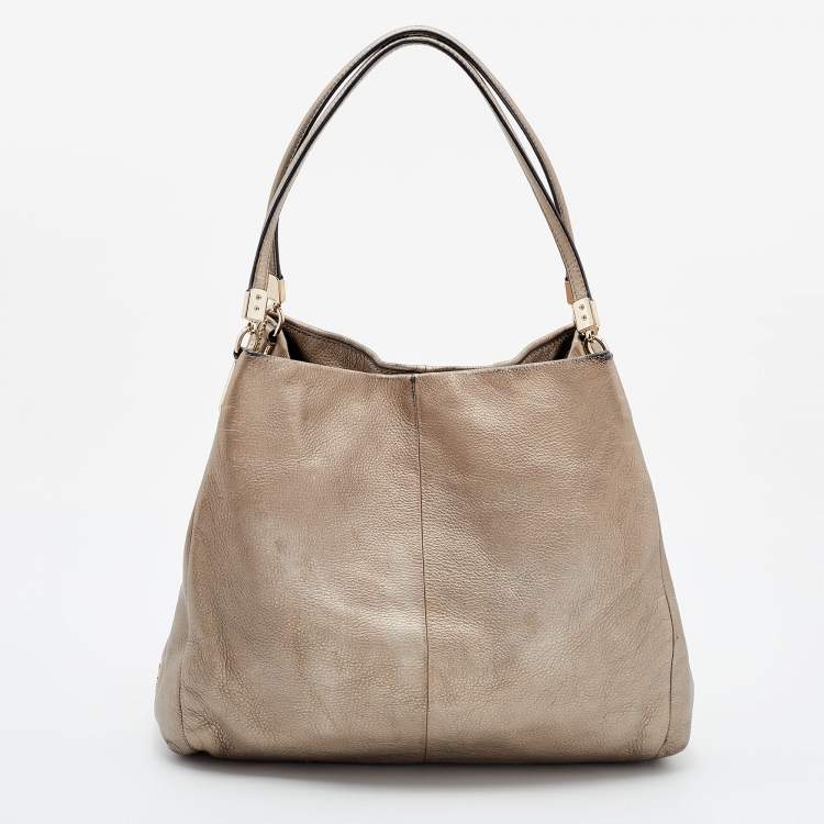 Pre Owned Coach Metallic Beige Pebbled Leather Edie 31 Shoulder Bag