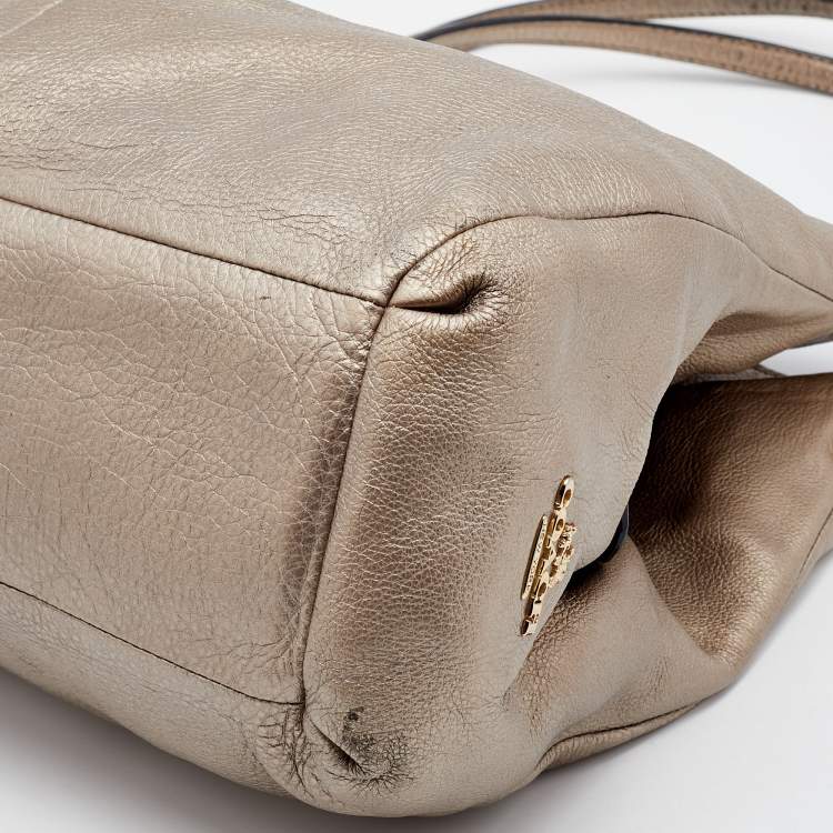 Pre Owned Coach Metallic Beige Pebbled Leather Edie 31 Shoulder Bag