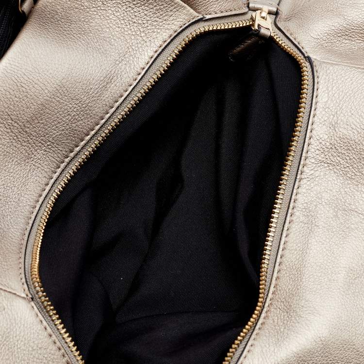 Pre Owned Coach Metallic Beige Pebbled Leather Edie 31 Shoulder Bag