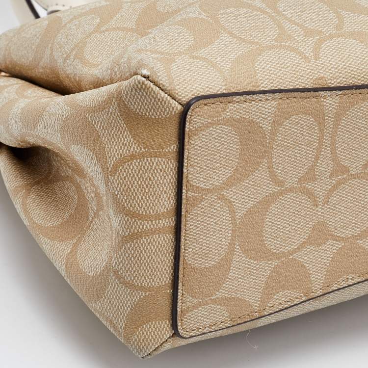Pre Owned Coach Beige Signature Coated Canvas and Leather Mini Sage Carryall Satchel