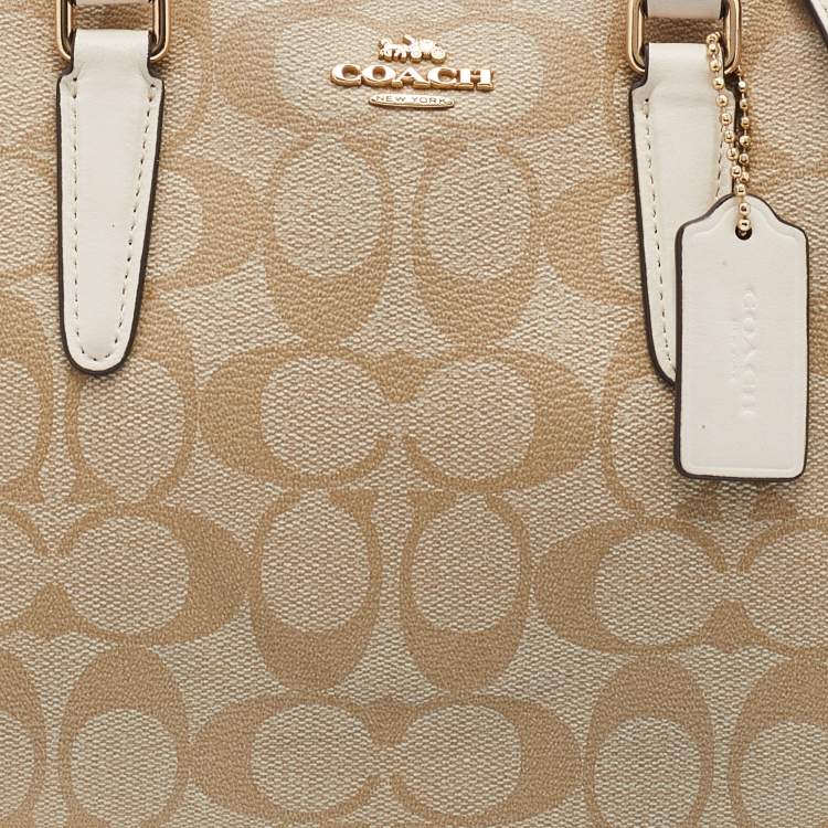 Pre Owned Coach Beige Signature Coated Canvas and Leather Mini Sage Carryall Satchel