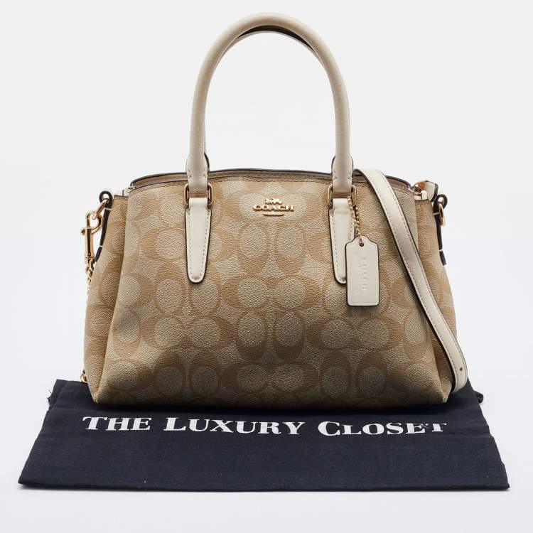 Pre Owned Coach Beige Signature Coated Canvas and Leather Mini Sage Carryall Satchel
