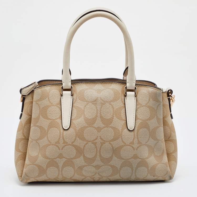 Pre Owned Coach Beige Signature Coated Canvas and Leather Mini Sage Carryall Satchel