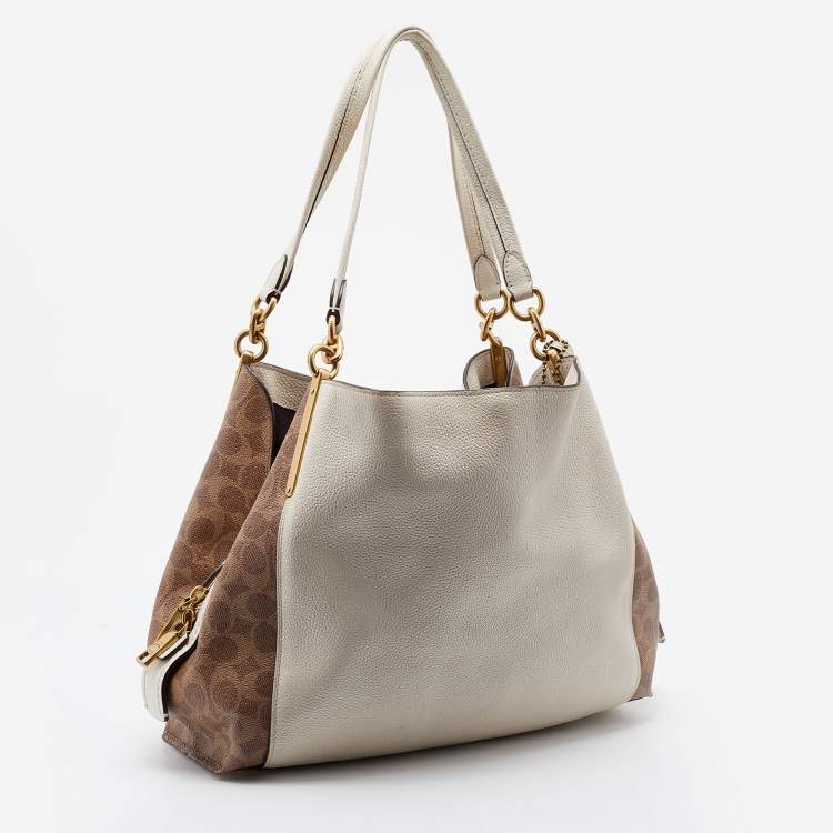 Pre Owned Coach Ivory/Brown Siganature Coated Canvas and Leather Dalton 31 Shoulder Bag