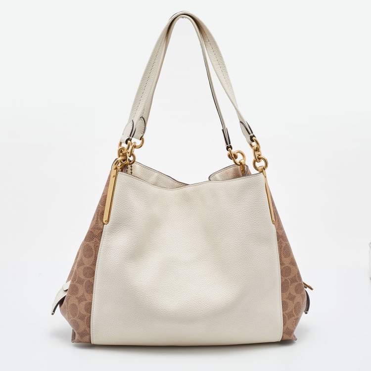 Pre Owned Coach Ivory/Brown Siganature Coated Canvas and Leather Dalton 31 Shoulder Bag