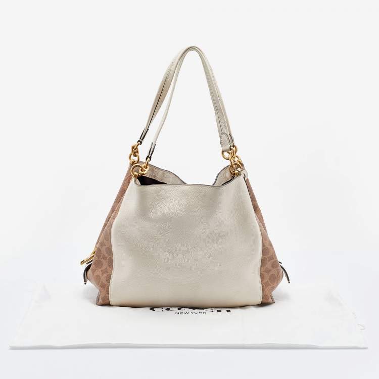 Pre Owned Coach Ivory/Brown Siganature Coated Canvas and Leather Dalton 31 Shoulder Bag