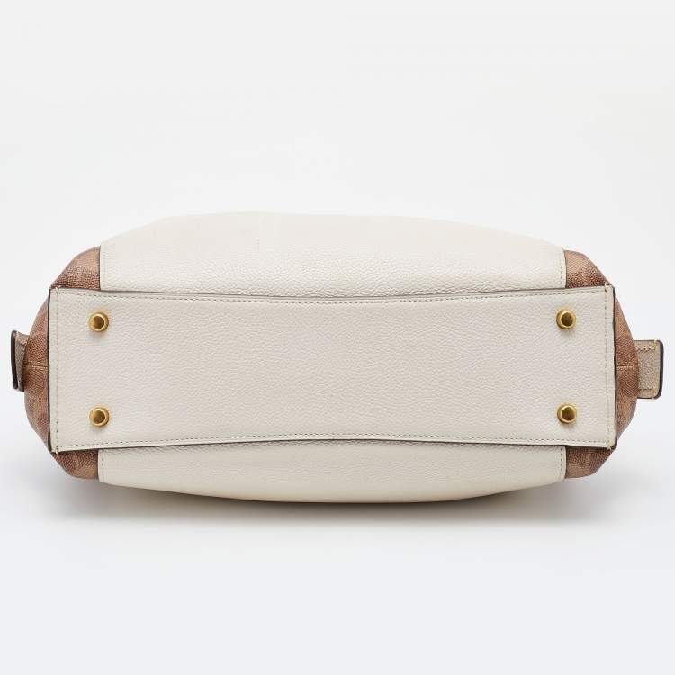 Pre Owned Coach Ivory/Brown Siganature Coated Canvas and Leather Dalton 31 Shoulder Bag