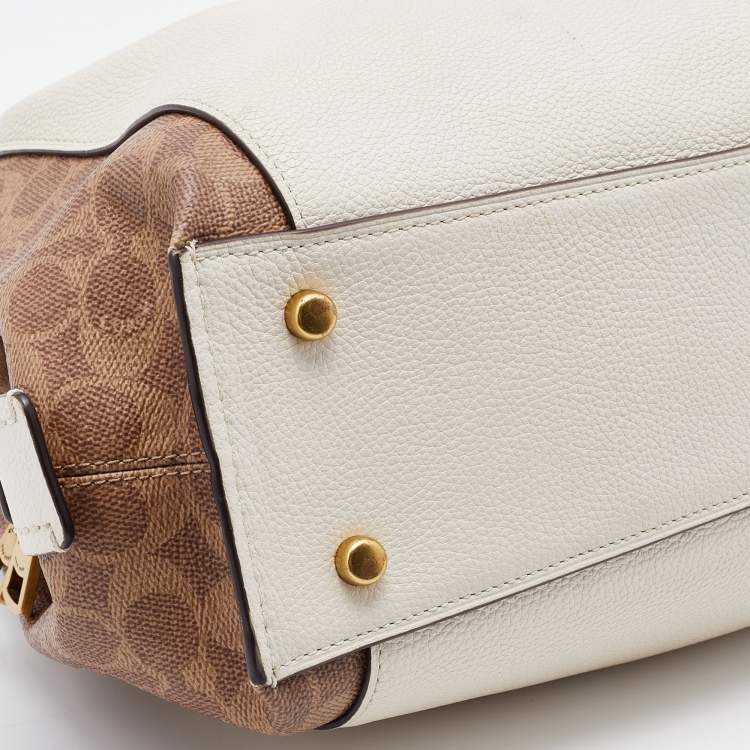 Pre Owned Coach Ivory/Brown Siganature Coated Canvas and Leather Dalton 31 Shoulder Bag