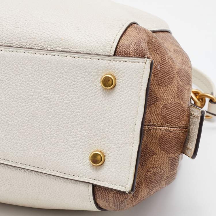 Pre Owned Coach Ivory/Brown Siganature Coated Canvas and Leather Dalton 31 Shoulder Bag