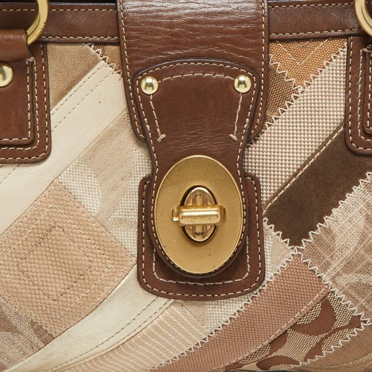 Pre Owned Coach Brown/Multicolor Leather and Canvas Patchwork Satchel
